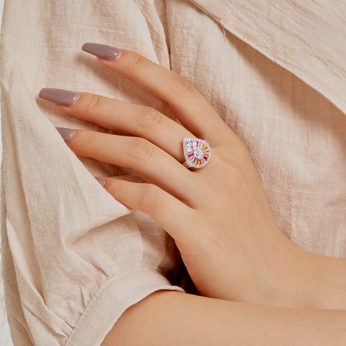 [Nova Jewelry]Elegant Colorful Water Drop Shape Banquet Ring