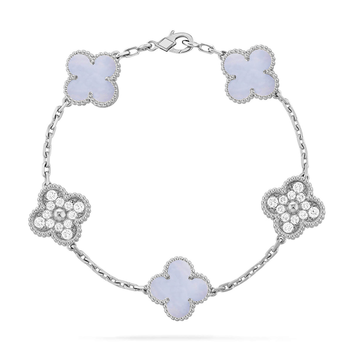 [BLUE TEARS] CLOVER 5 MOTIF PURPLE CHALCEDONY BRACELET COLLECTION