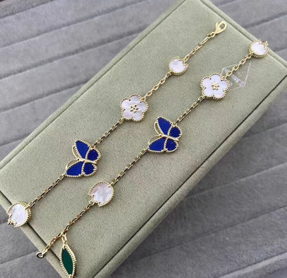 [BLUE TEARS]LUCKY SPRING GOLD BLUESTONE WHITE MOTHER-OF-PEARL BRACELET