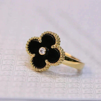 [BLUE TEARS]CLOVER MALACHITE RING GOLD DIAMOND