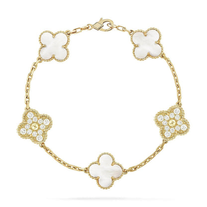 [BLUE TEARS]CLOVER BRACELET 5 MOTIF WHITE MOP DIAMOND
