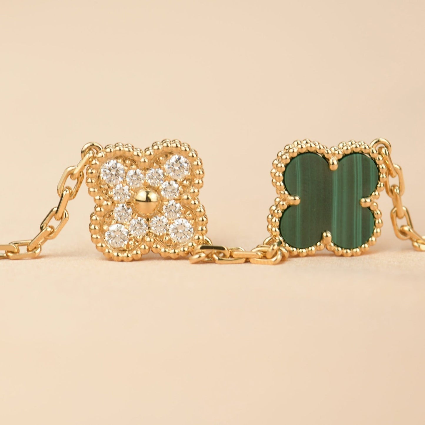 [BLUE TEARS]CLOVER  5 MOTIF MALACHITE DIAMOND BRACELET
