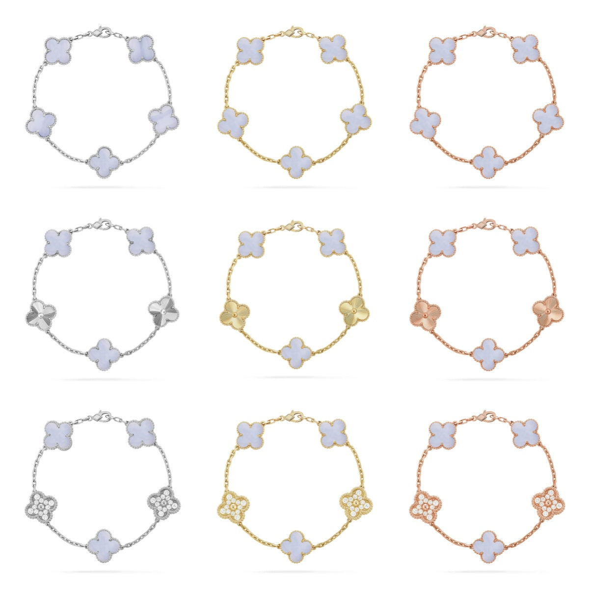 [BLUE TEARS] CLOVER 5 MOTIF PURPLE CHALCEDONY BRACELET COLLECTION