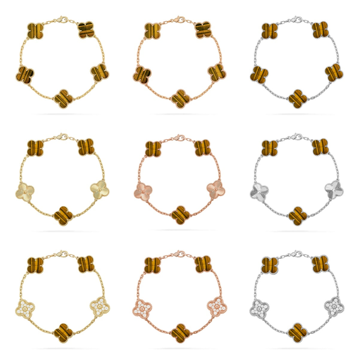 [BLUE TEARS] CLOVER 5 MOTIFS TIGER EYE BRACELET COLLECTION