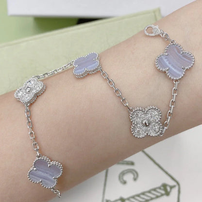[BLUE TEARS] CLOVER 5 MOTIF PURPLE CHALCEDONY BRACELET COLLECTION