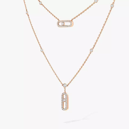 [Blue Tears Jewelry]2 Rows Rose Gold Diamond Pave_ Necklace Move Uno
