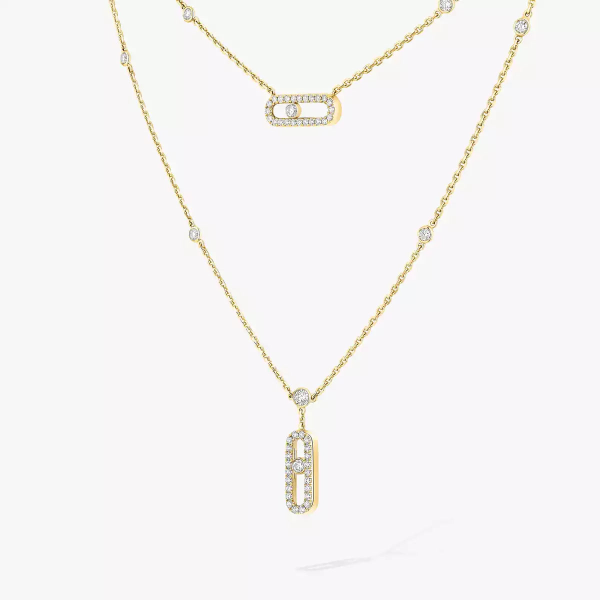 [Blue Tears Jewelry]2 Rows Rose Gold Diamond Pave_ Necklace Move Uno