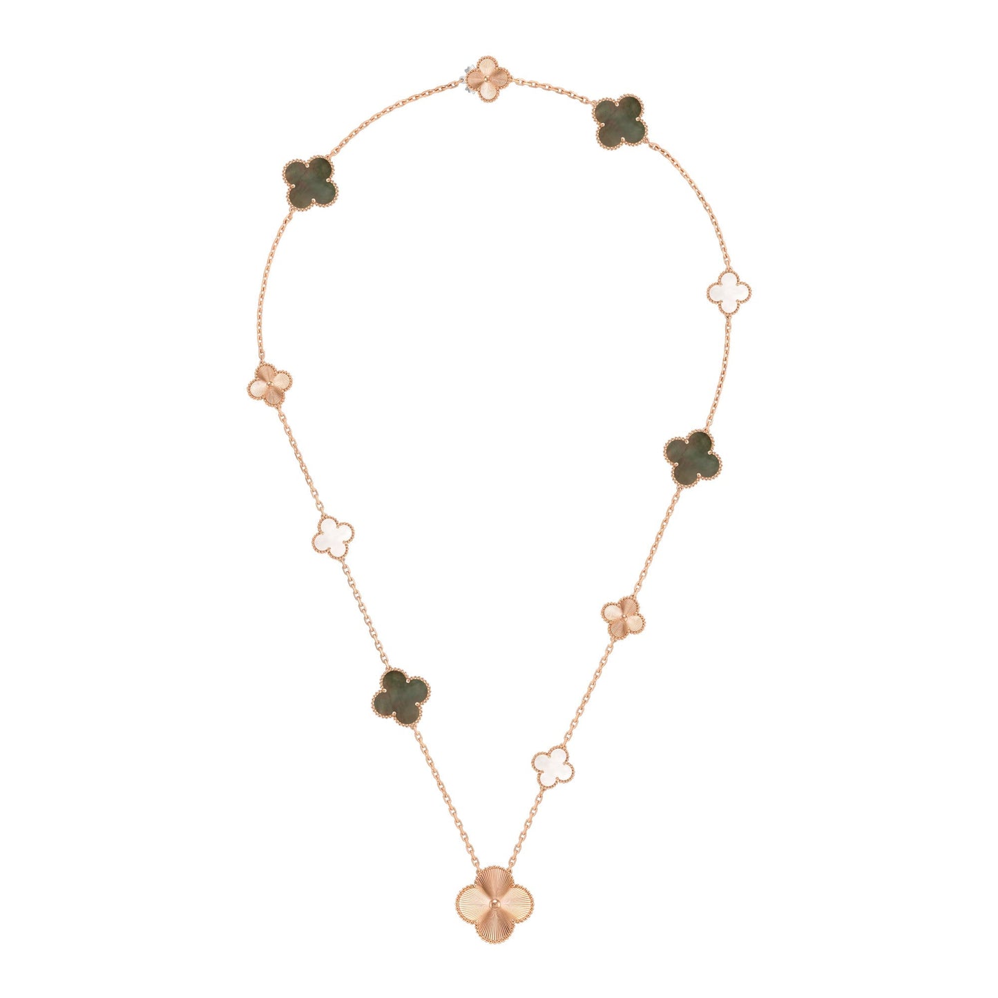 [Blue Tears]DETACHABLE CLOVER 15(11+4) FLOWER ROSE GOLD NECKLACE SET